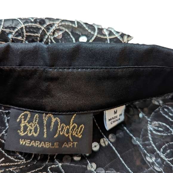 Bob Mackie black sheer witchy whimsigoth oversized silver sequins shirt sz M - Picture 3 of 10